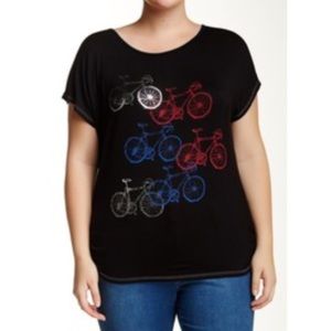 GRAPHIC TEE WOMANS SCOOP NECK 1X BLACK WITH GLIMMER BICYCLE SHORT SL…